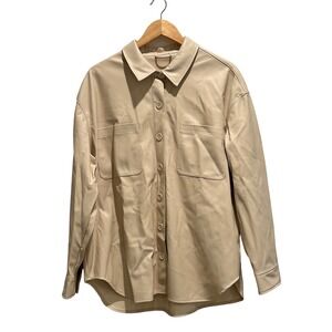 American Eagle Faux Leather Shacket Cream Beige Button Up Oversized XL